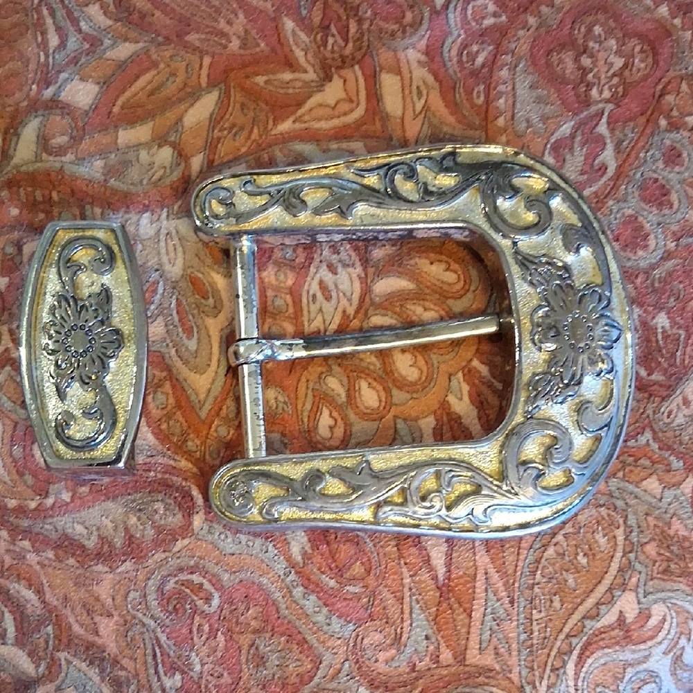 Retro Silver Western Belt Buckle Set